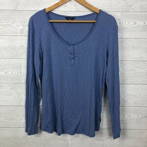 Eddie Bauer Women's XL Long Sleeve Popover Tee Shirt Scoop Neck Solid Blue